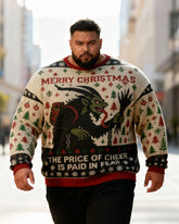 Big & Tall Men's Christmas Cthulhu Style Printed Crewneck Ugly Sweater